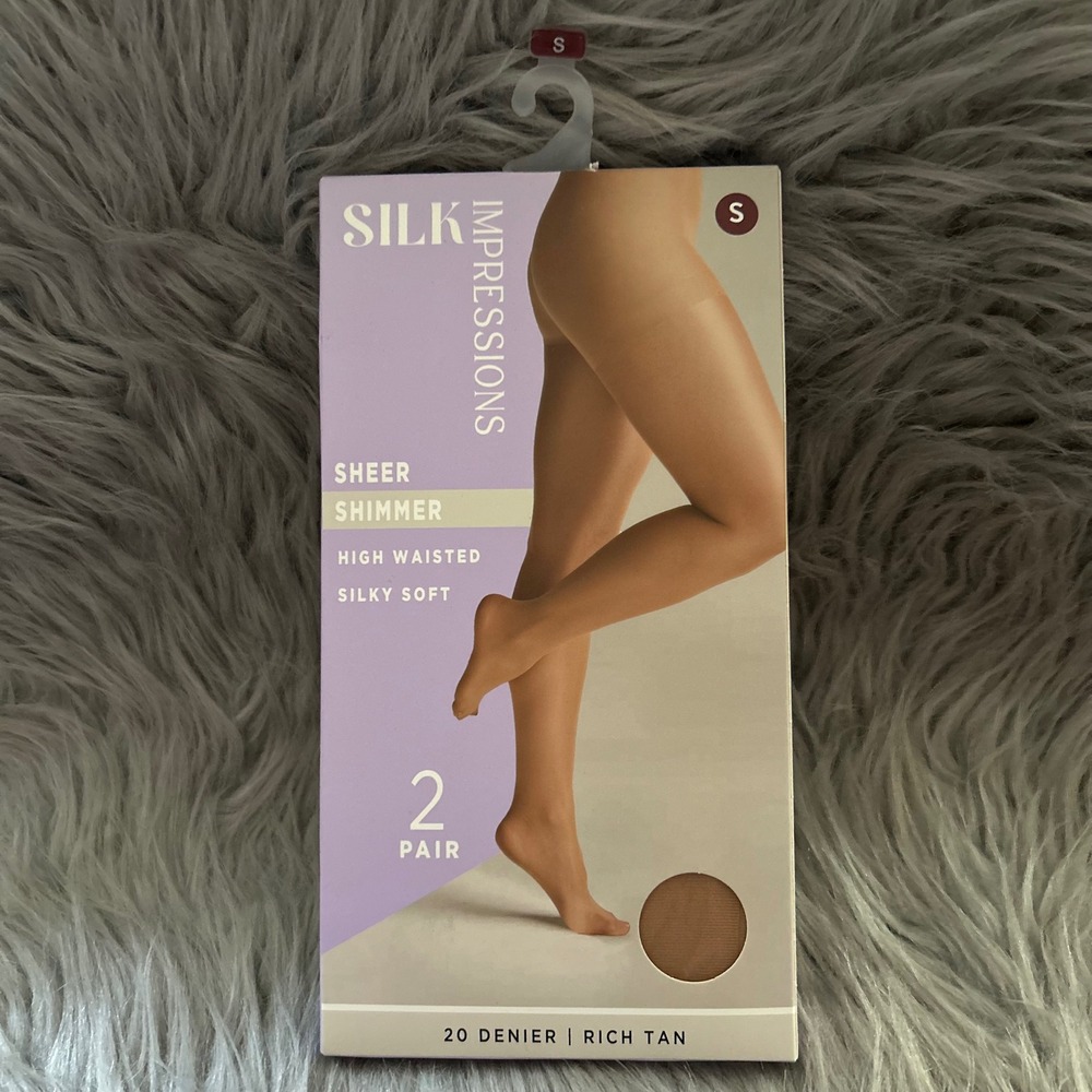 Silk Impressions Sheer Shimmer Tights Women Size Small Rich Tan High Waist Silky